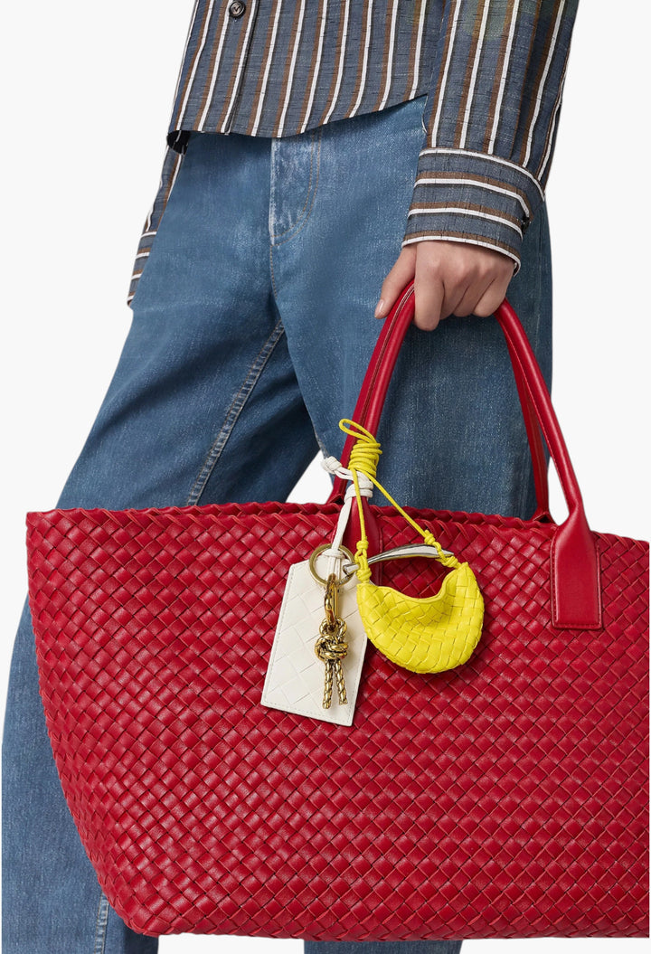 Yellow - Miniature Sardine Bag Charm in Intrecciato Leather - GLAM MODA