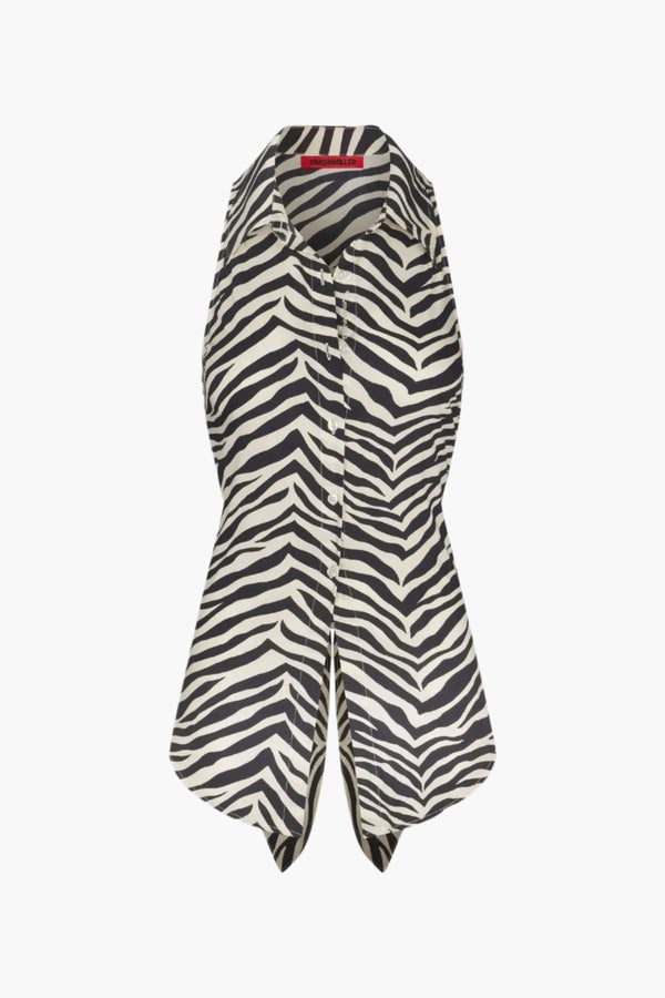 Zebra Print - Loch Sleeveless Poplin Button Up