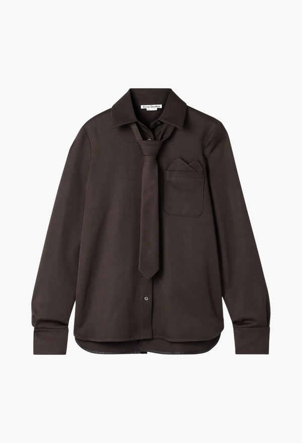 Tie-Detailed Wool-Twill Shirt