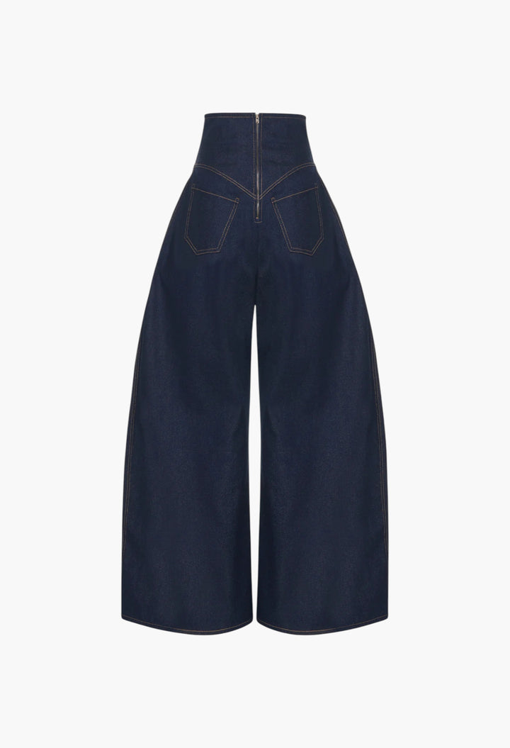 Rounded Back To Front Jeans Indigo Rinse Wash - GLAM MODA
