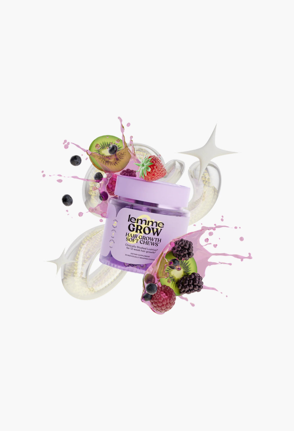 Lemme Grow Soft Chews - Hair Growth & Skin Support - Clinically Studied Lustriva - Mixed Fruit Flavor - GLAM MODA