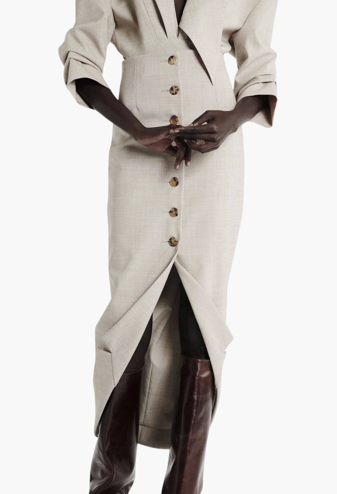 Tailored Skirt With Jacket Collar At Hem Beige Melange - GLAM MODA