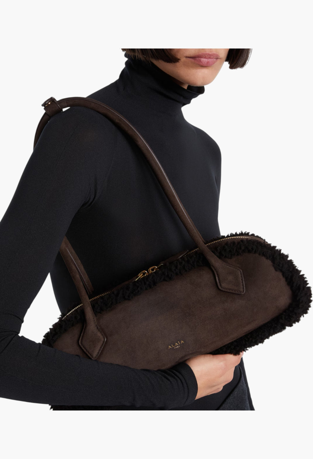 Le Teckel Medium Suede Shoulder Bag - Marron - GLAM MODA