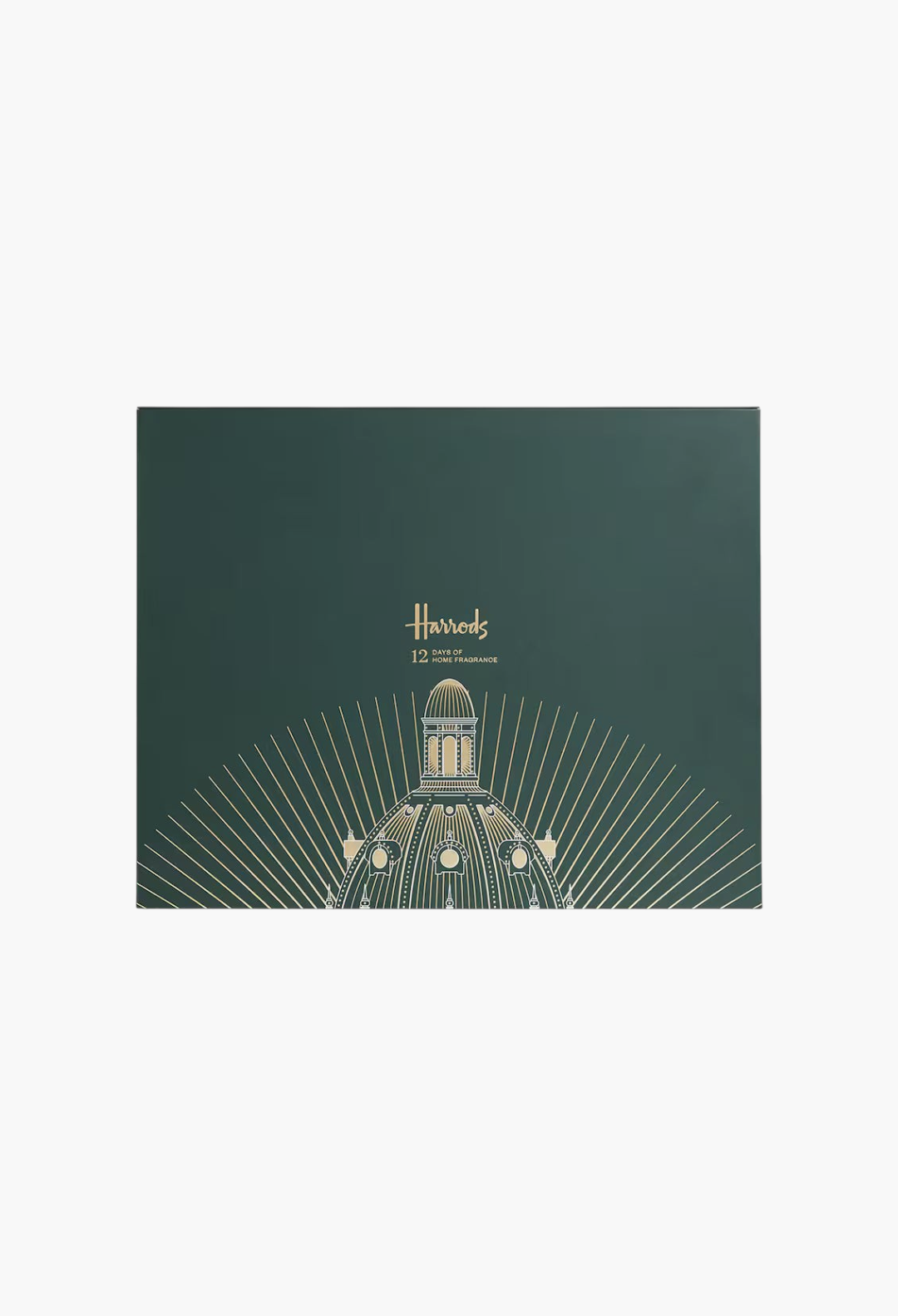 GLAM MODA 12 Days of Home Fragrance Advent Calendar 2026 in dark green with gold architectural illustration