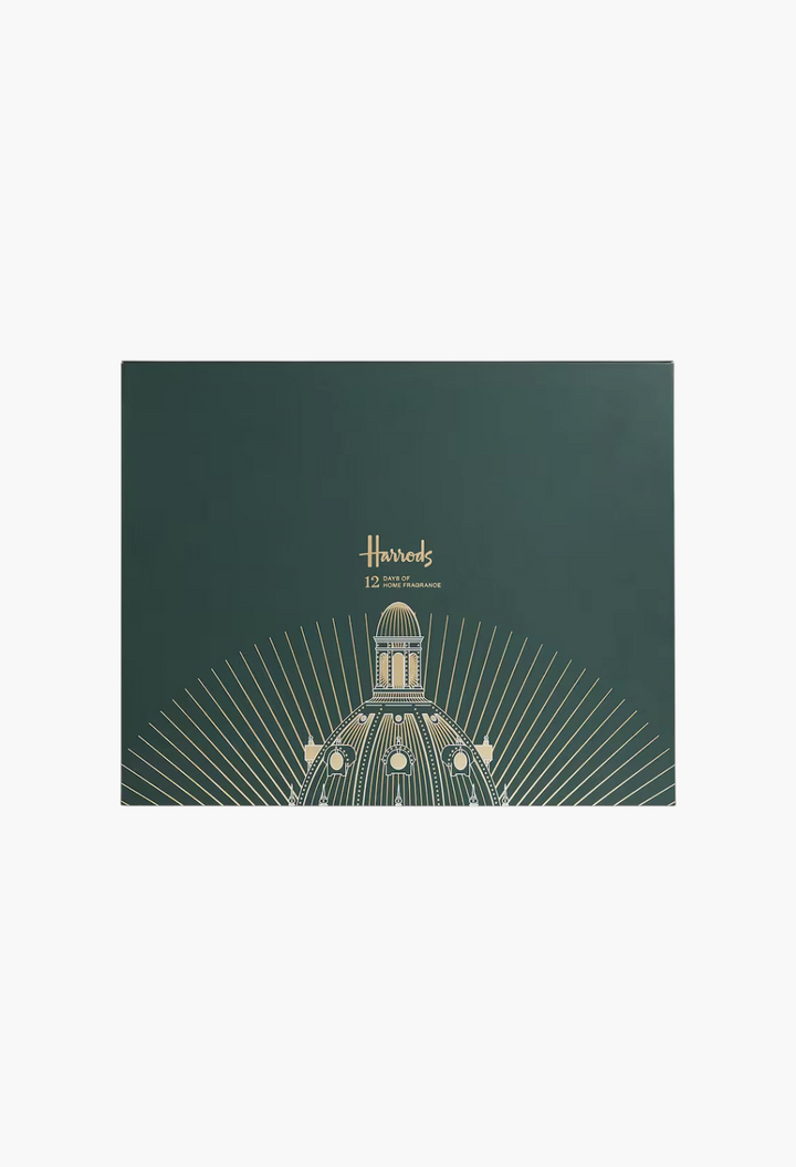 GLAM MODA 12 Days of Home Fragrance Advent Calendar 2026 in dark green with gold architectural illustration