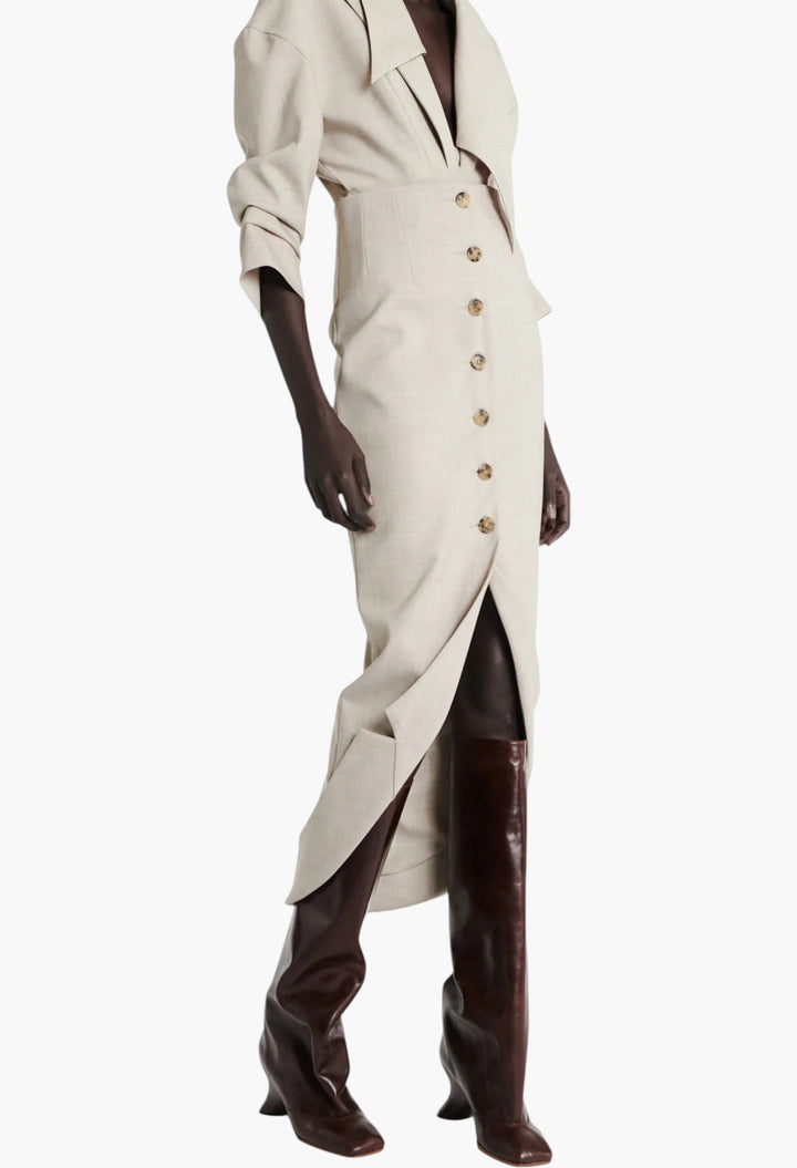 Tailored Skirt With Jacket Collar At Hem Beige Melange - GLAM MODA