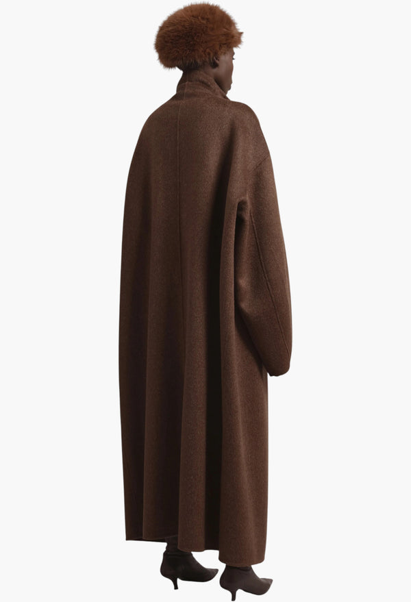 Leroy Funnel Neck Wool Coat - Brown Melange