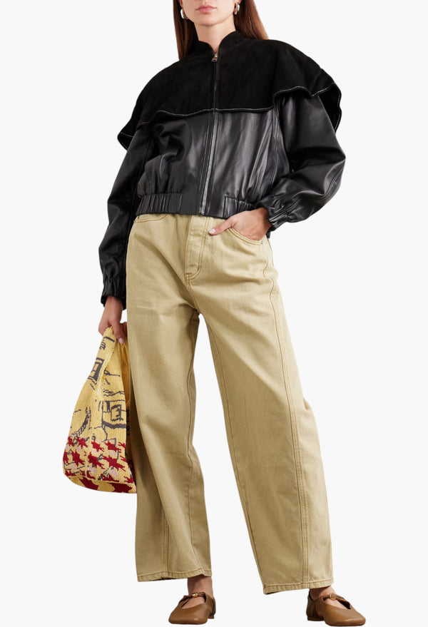 Padded Suede And Leather Bomber Jacket