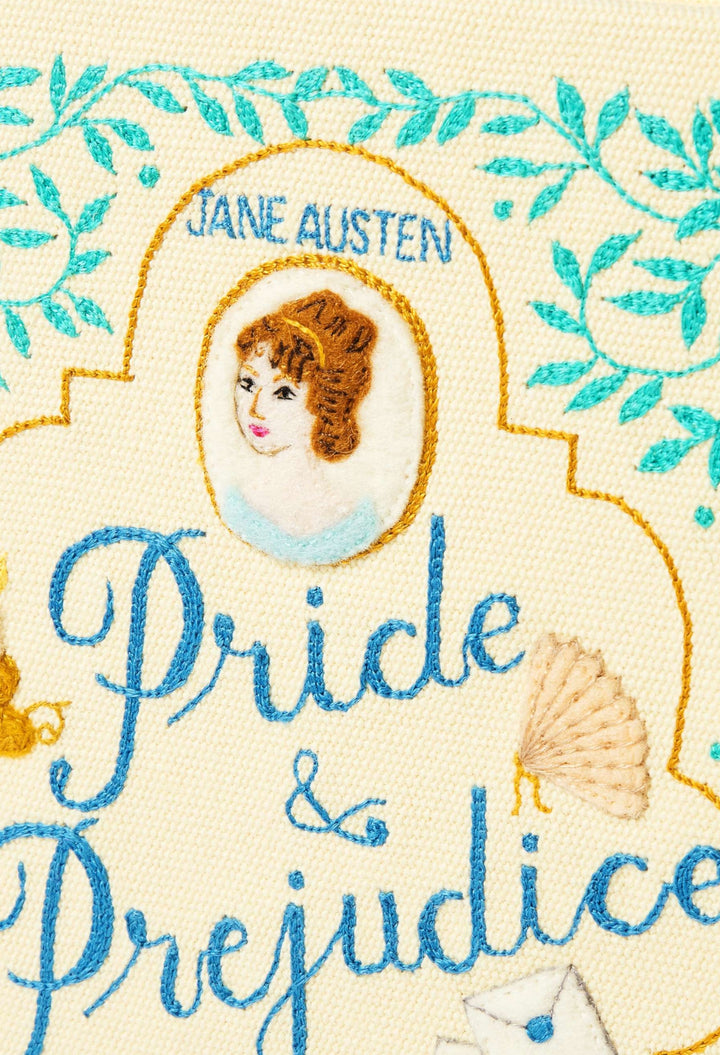 Pride And Prejudice Embroidered Appliquéd Canvas Clutch - GLAM MODA