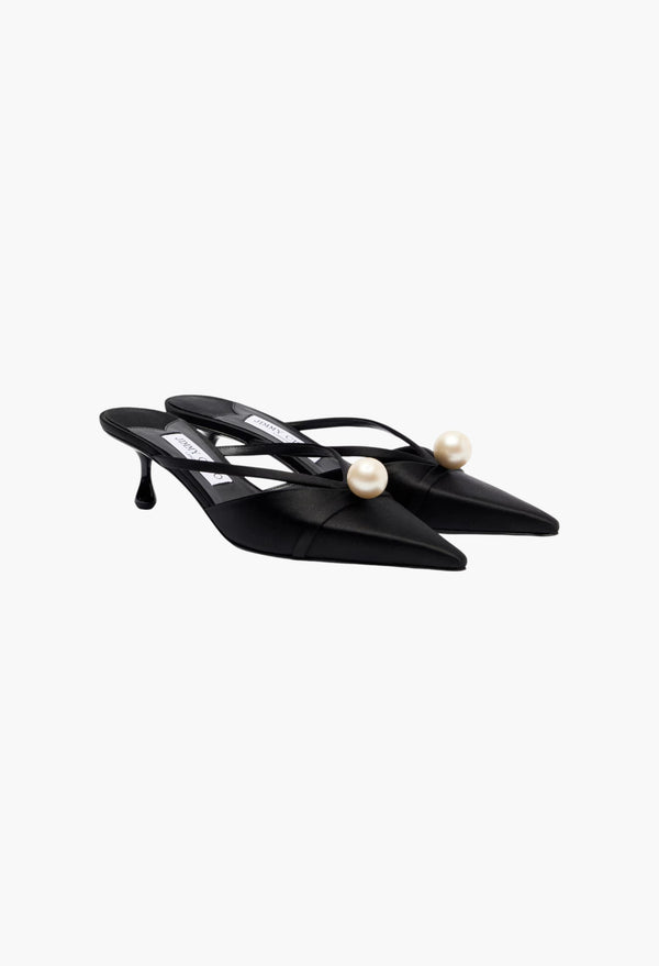 Black - Sana 50 Embellished Satin Mules
