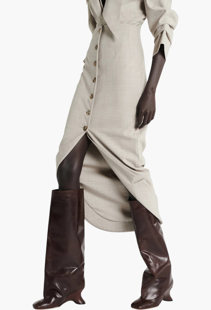Tailored Skirt With Jacket Collar At Hem Beige Melange - GLAM MODA