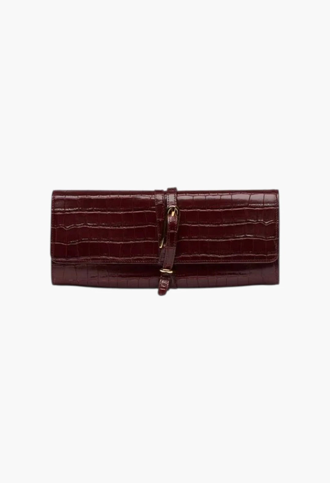 Belted Clutch Black Croc
