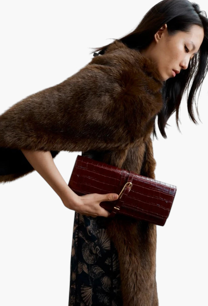 Belted Clutch Black Croc