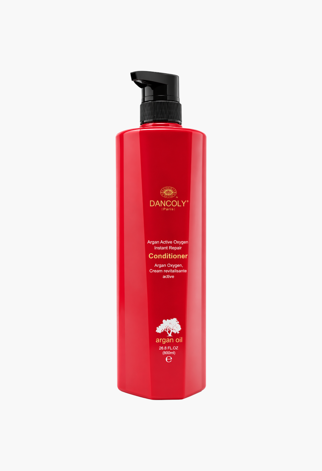 GLAM MODA Dancoly Argan Active Oxygen Instant Repair Conditioner in a red 800ml pump bottle for hair damage control