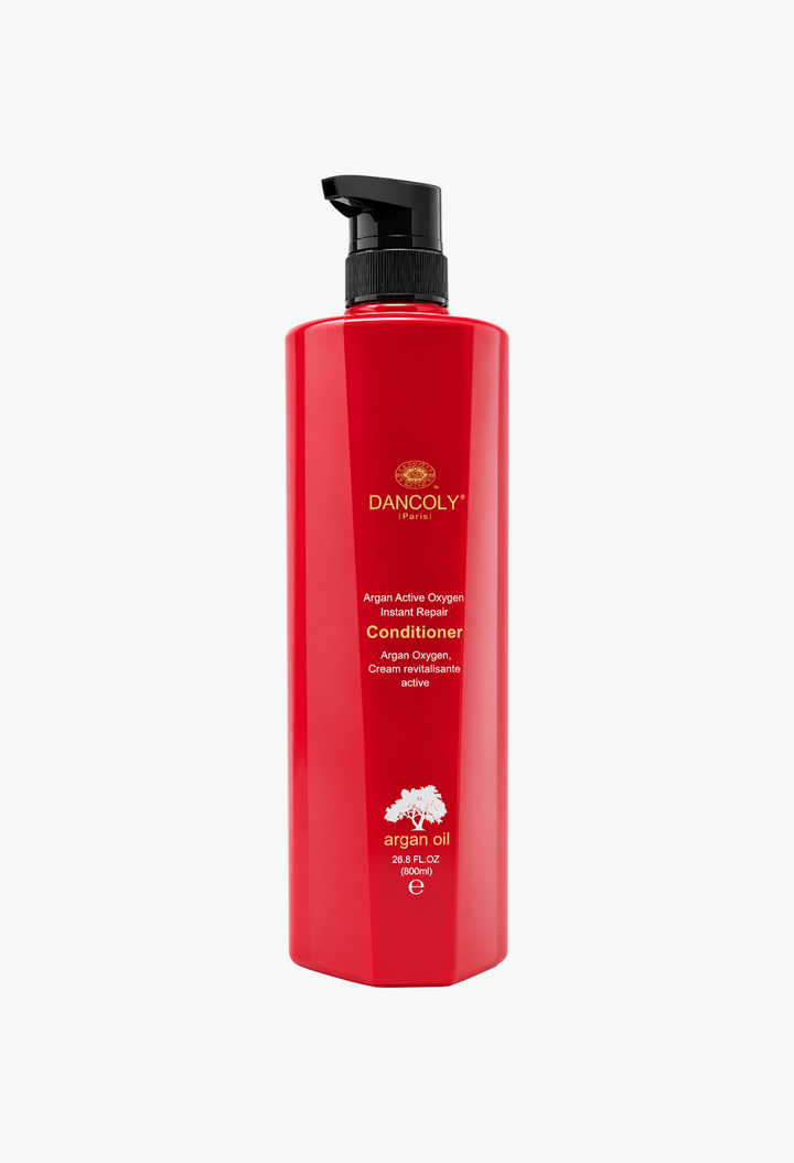 GLAM MODA Dancoly Argan Active Oxygen Instant Repair Conditioner in a red 800ml pump bottle for hair damage control