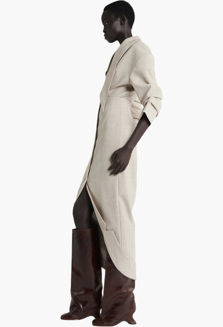 Tailored Skirt With Jacket Collar At Hem Beige Melange - GLAM MODA
