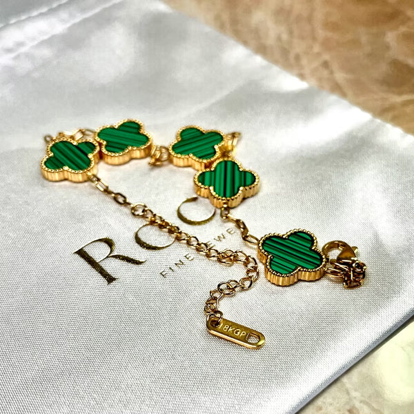 Simple Green Flower Bracelet 18K Gold Plated