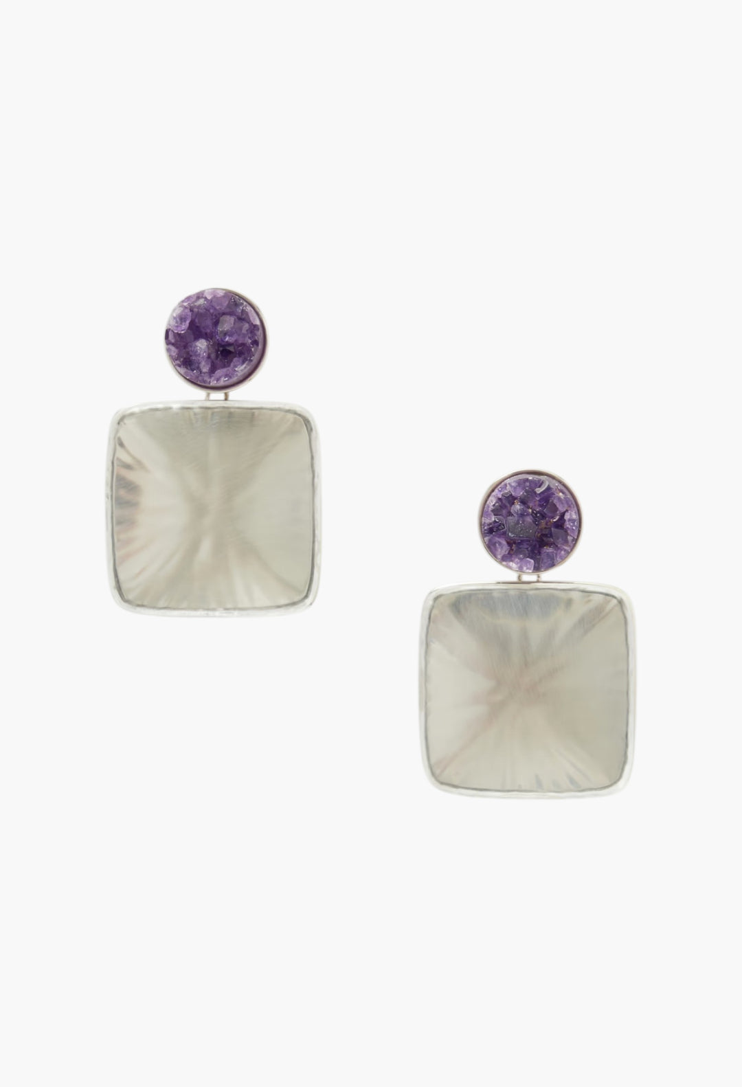 Silver-Tone, Amethyst And Plexiglass Earrings - GLAM MODA