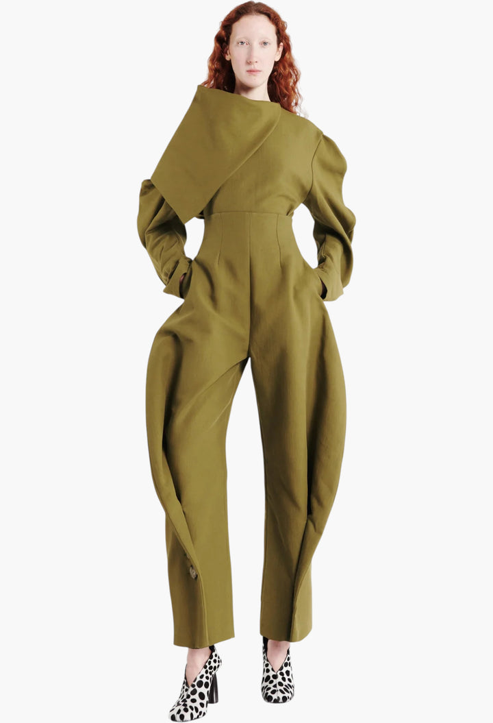 Draped Collar Top Khaki Green - GLAM MODA