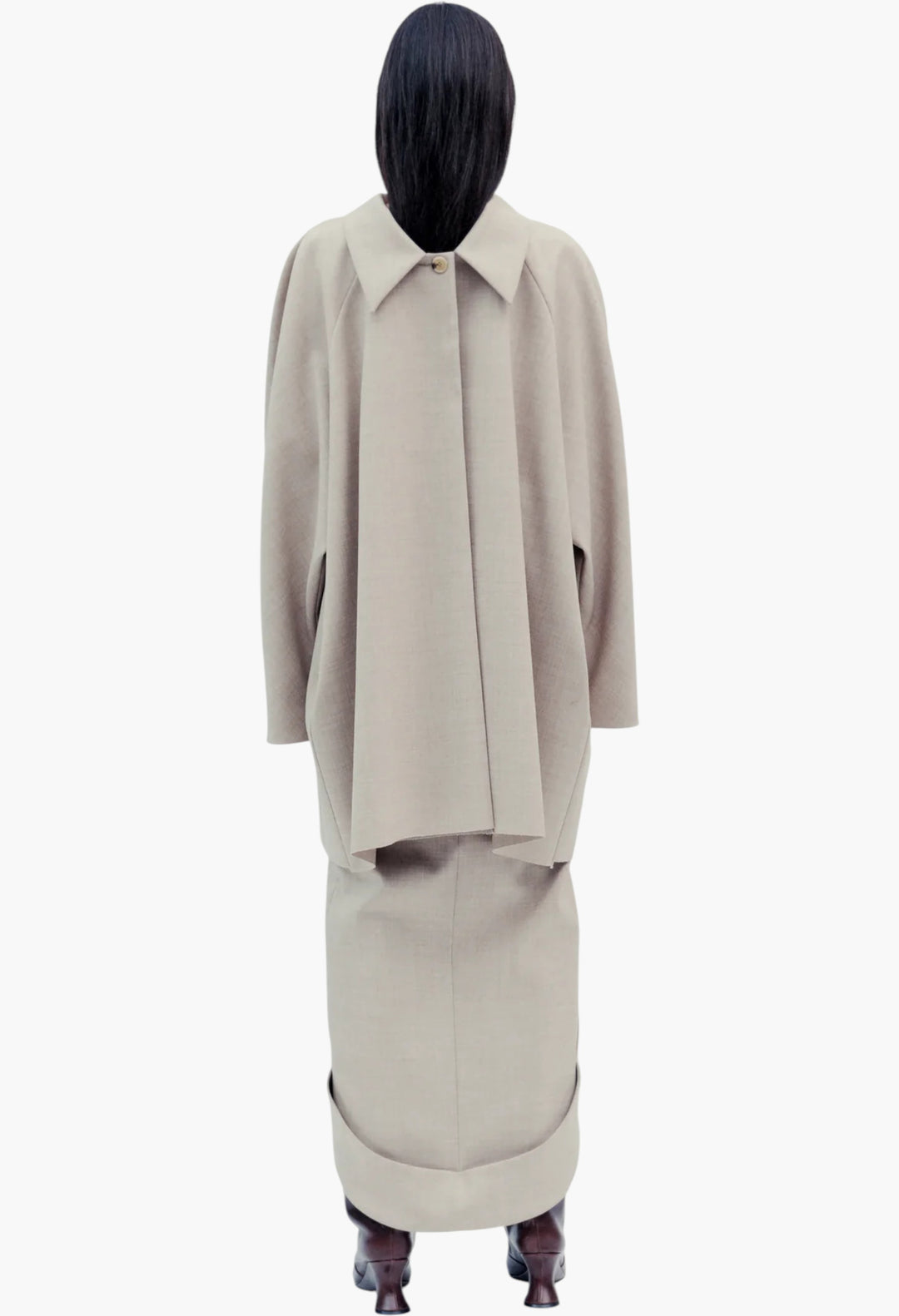 Tailored Skirt With Jacket Collar At Hem Beige Melange - GLAM MODA