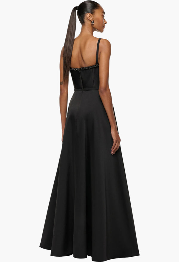 Curved Crystal Neckline Taffeta Gown