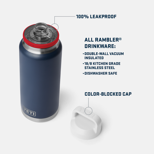 White/Navy/Rescue Red - Rambler® 36 Oz Water Bottle With Color-Blocked Chug Cap