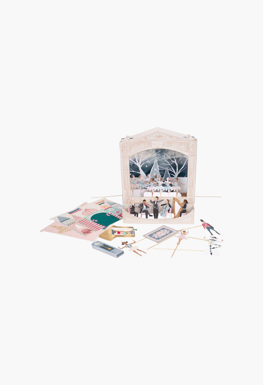 GLAM MODA Nutcracker advent calendar featuring a pop-up theatre, ballet characters, and a gold-tone charm bracelet.