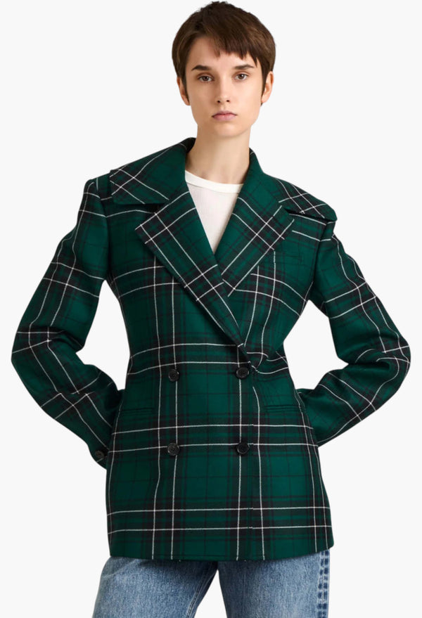 Fitted Waist Tailored Jacket In Forest Green