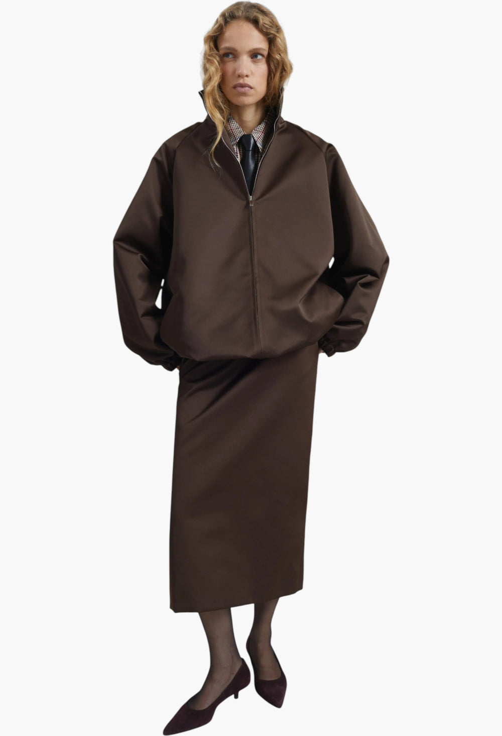 Baxter Satin Track Jacket - Brown - GLAM MODA