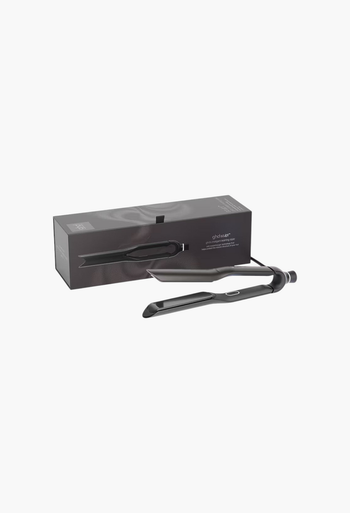 GLAM MODA Sculpt hair styler with black infinity plates and its branded packaging box on a white background.