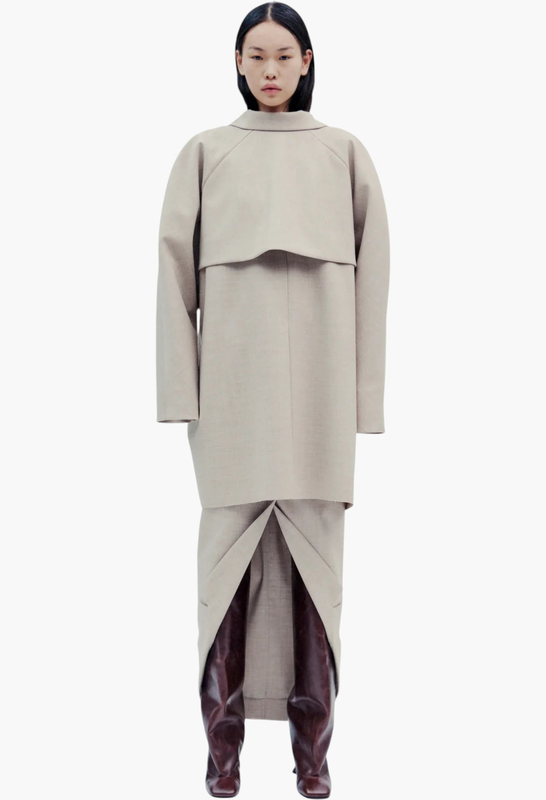 Tailored Skirt With Jacket Collar At Hem Beige Melange - GLAM MODA