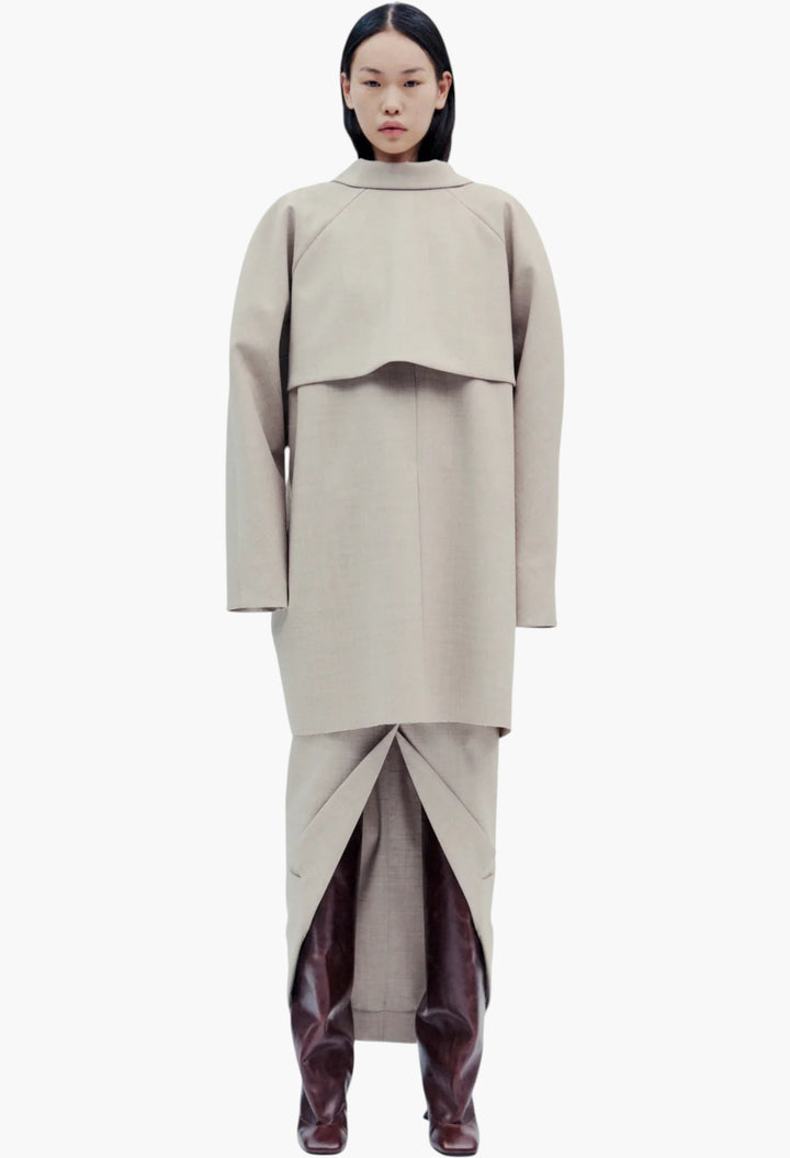 Tailored Skirt With Jacket Collar At Hem Beige Melange - GLAM MODA