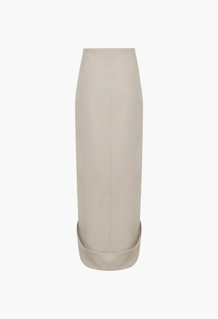 Tailored Skirt With Jacket Collar At Hem Beige Melange - GLAM MODA