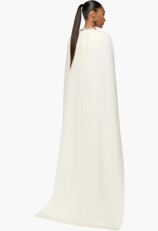 Crystal Neckline Crepe Cape Gown