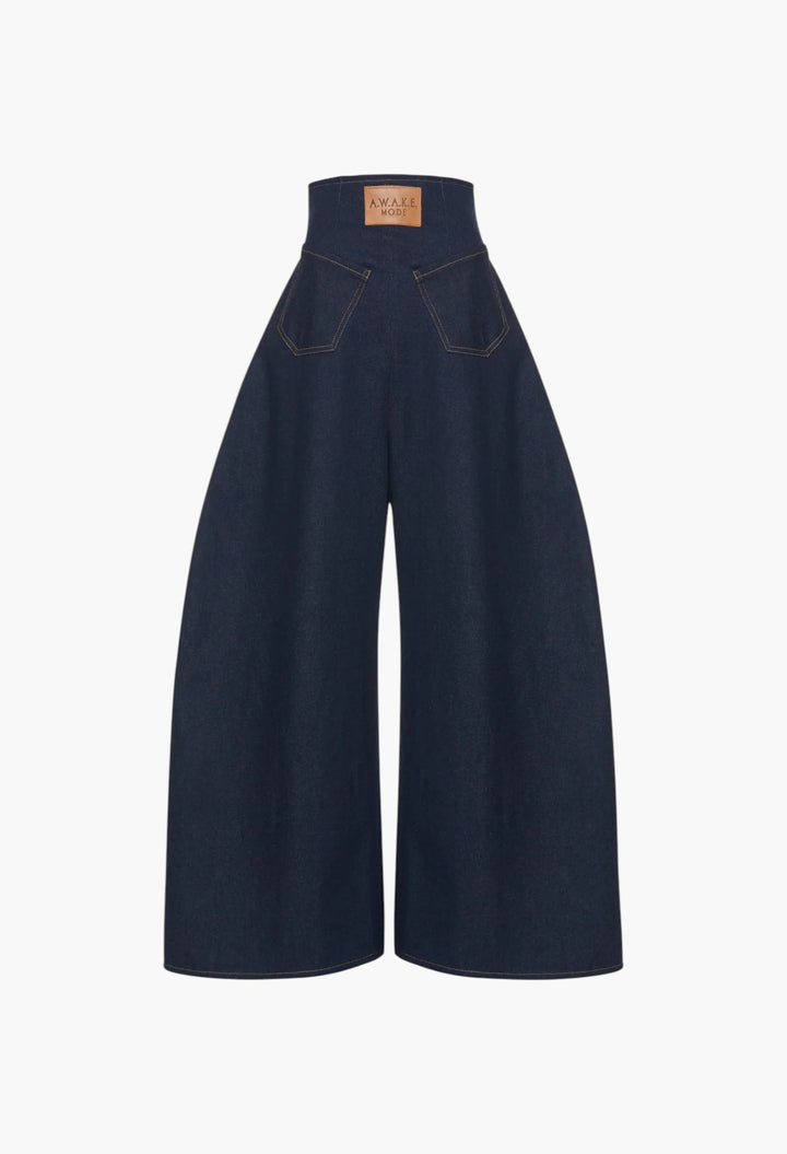 Rounded Back To Front Jeans Indigo Rinse Wash - GLAM MODA