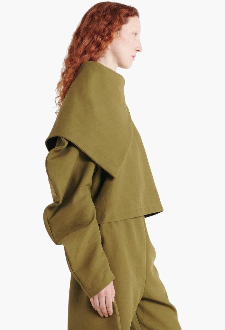 Draped Collar Top Khaki Green - GLAM MODA