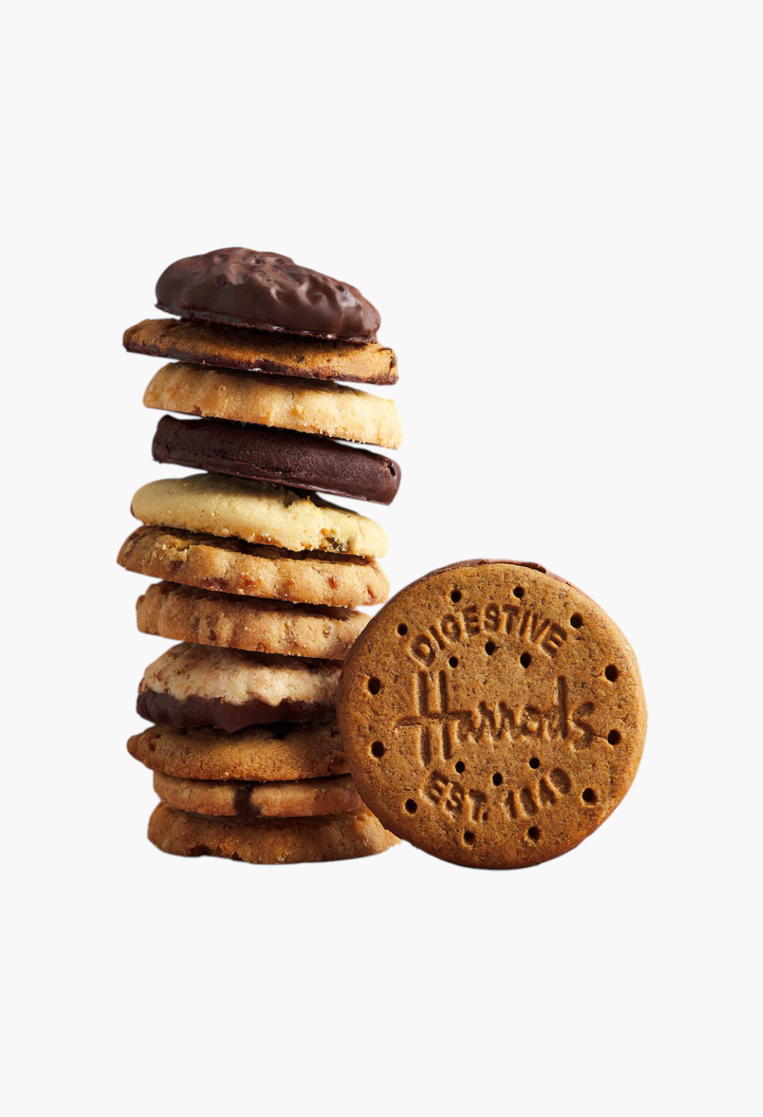 GLAM MODA Harrods 12 Days of Biscuits advent calendar featuring a stack of assorted gourmet cookies on brown background