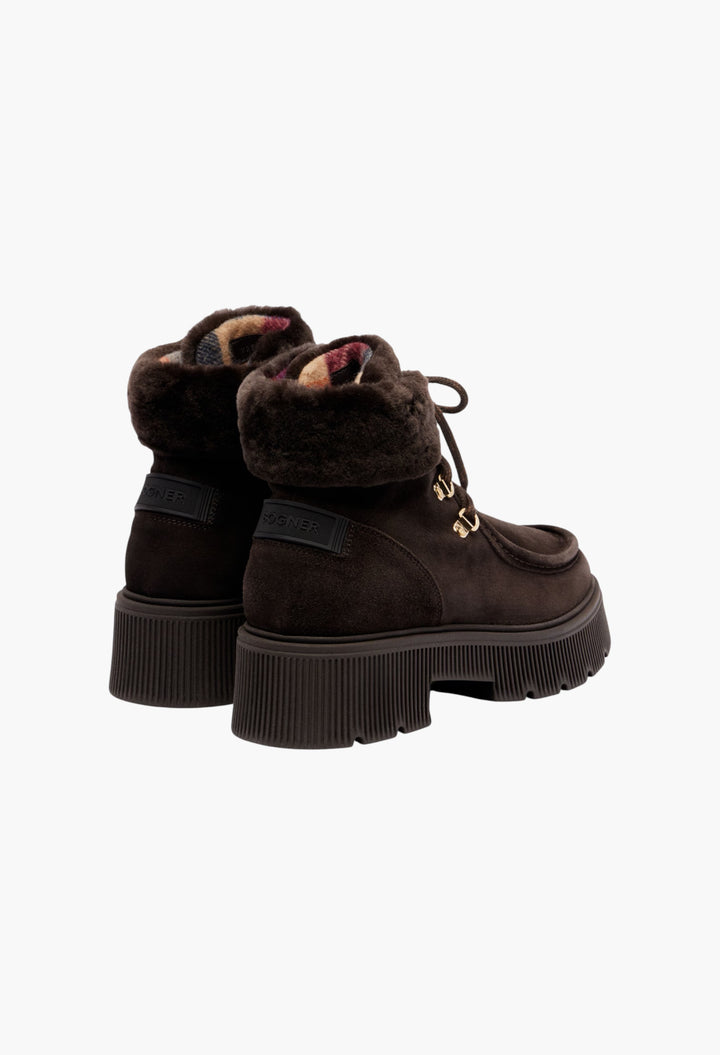 Turin Shearling-Trimmed Suede Lace-Up Boots - GLAM MODA