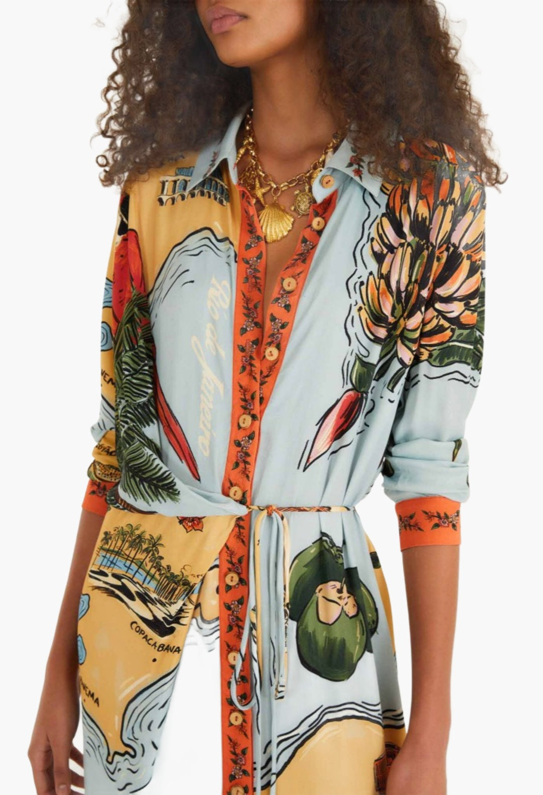 multicolor beaches path collared buttoned maxi dress