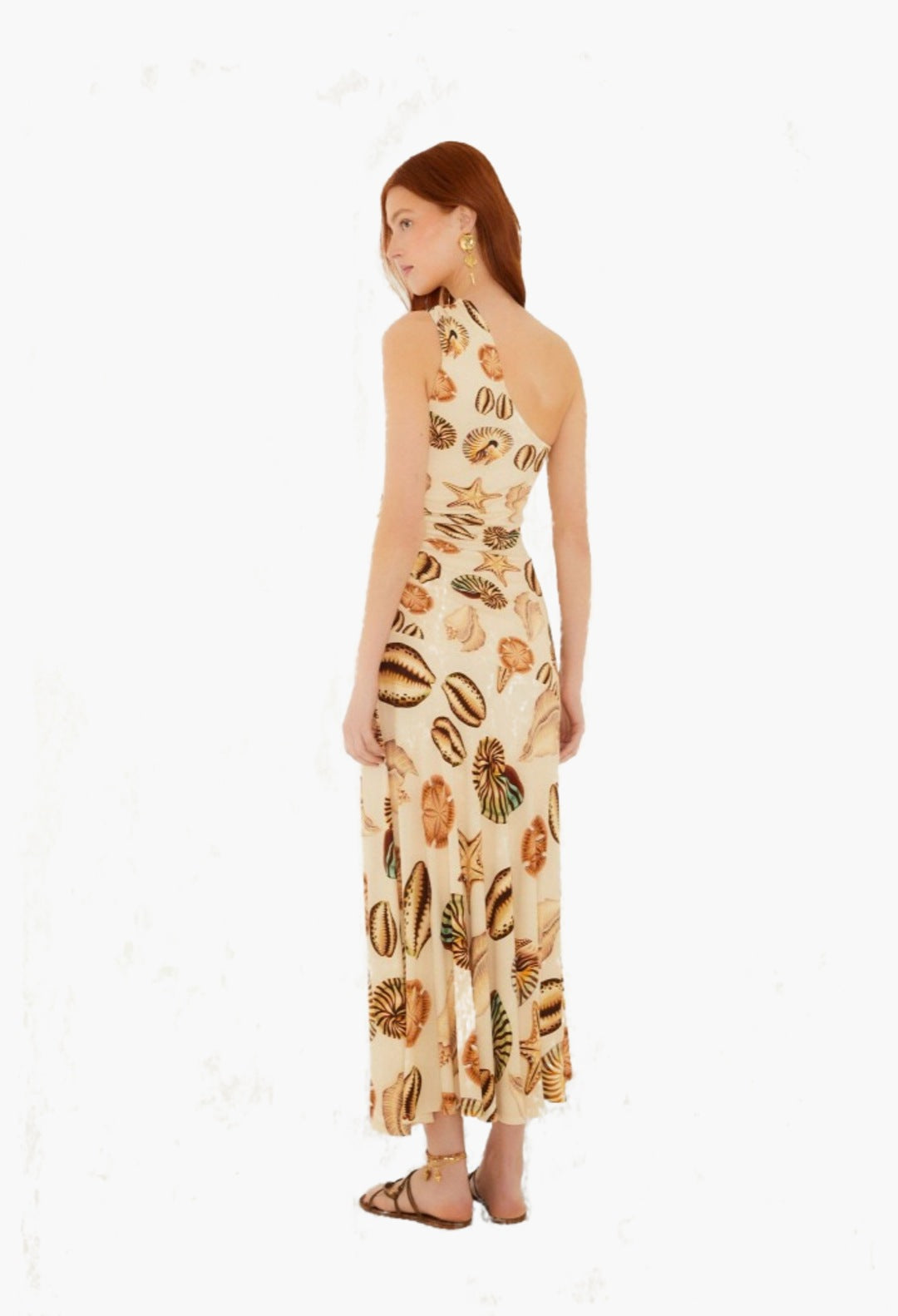 sand marine shells tassel one-shoulder maxi dress