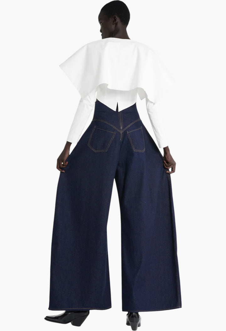 Rounded Back To Front Jeans Indigo Rinse Wash - GLAM MODA