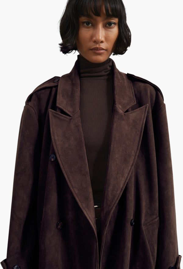 Pembroke Faux Suede Trench - Brown