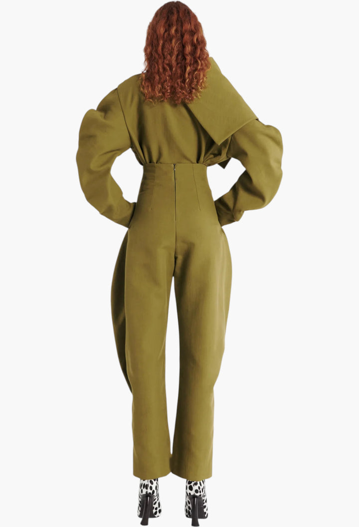 High Rise Rounded Pant Khaki Green - GLAM MODA