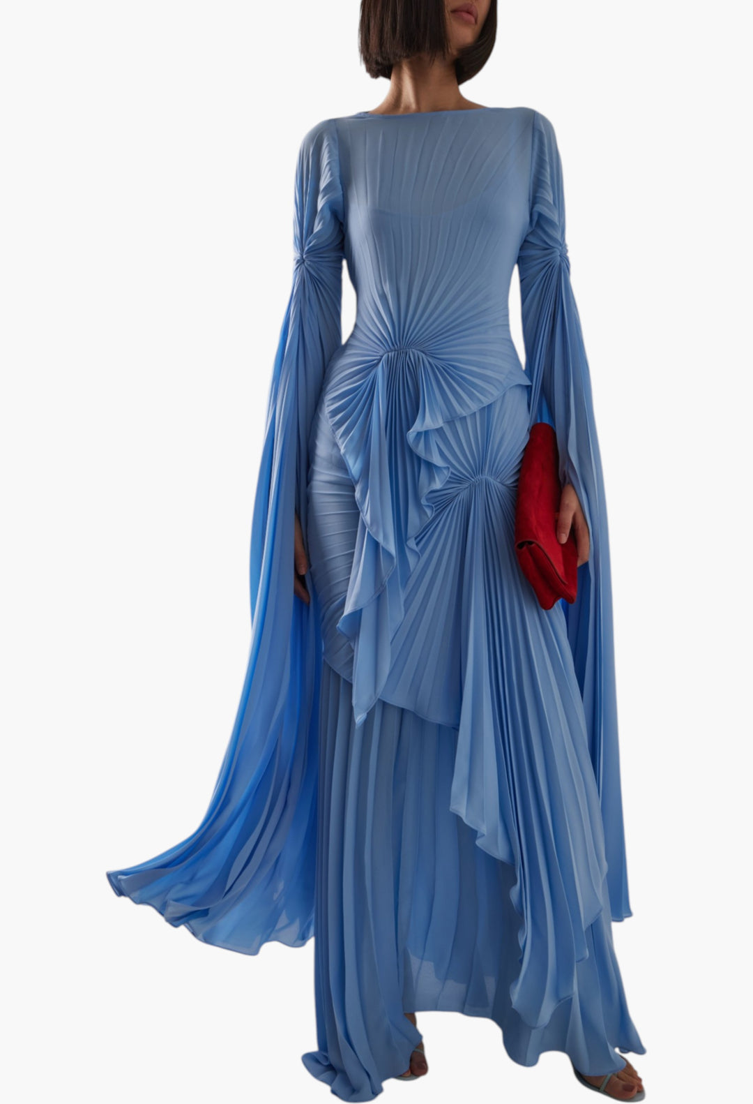 Waterfall Georgette Maxi Dress – Elegant Flowing Evening Dress – GLAM MODA