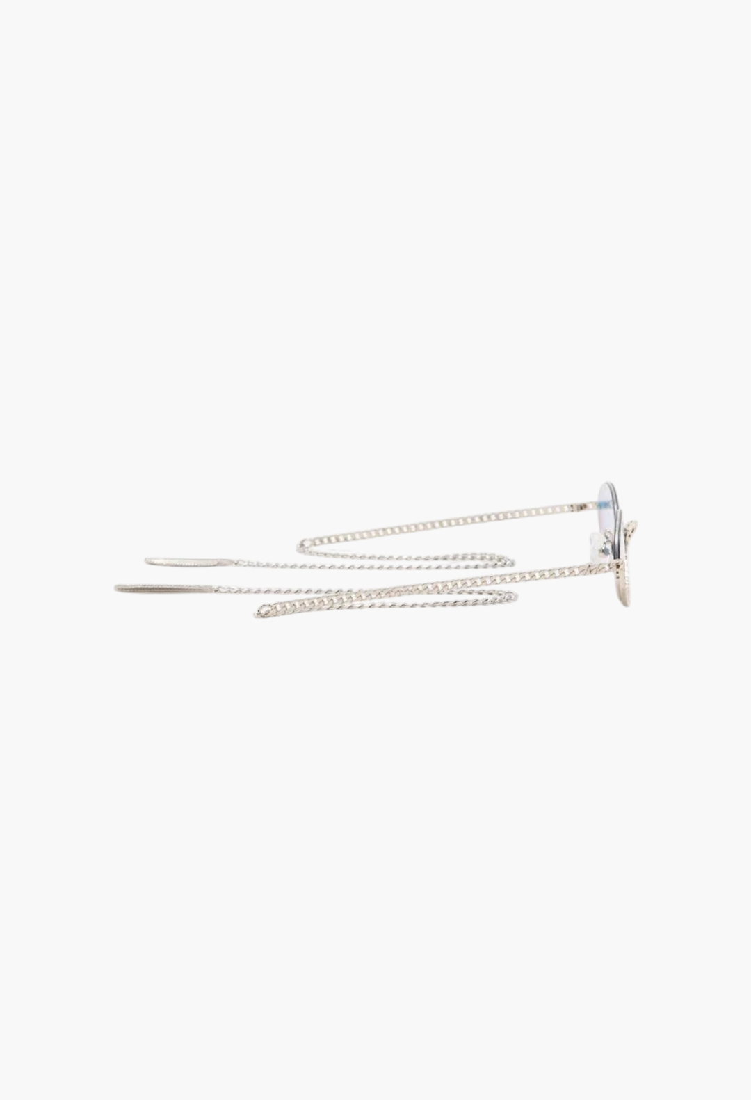 GLAM MODA Gaga sunglasses in gold metal with sculptural frames and decorative chain temples on a white background.