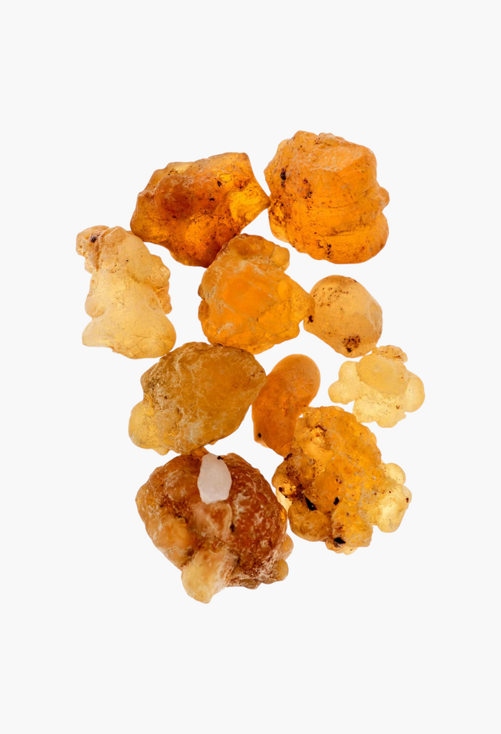 GLAM MODA Glossier You Doux fragrance ingredients featuring raw golden amber-toned frankincense and myrrh resin chunks