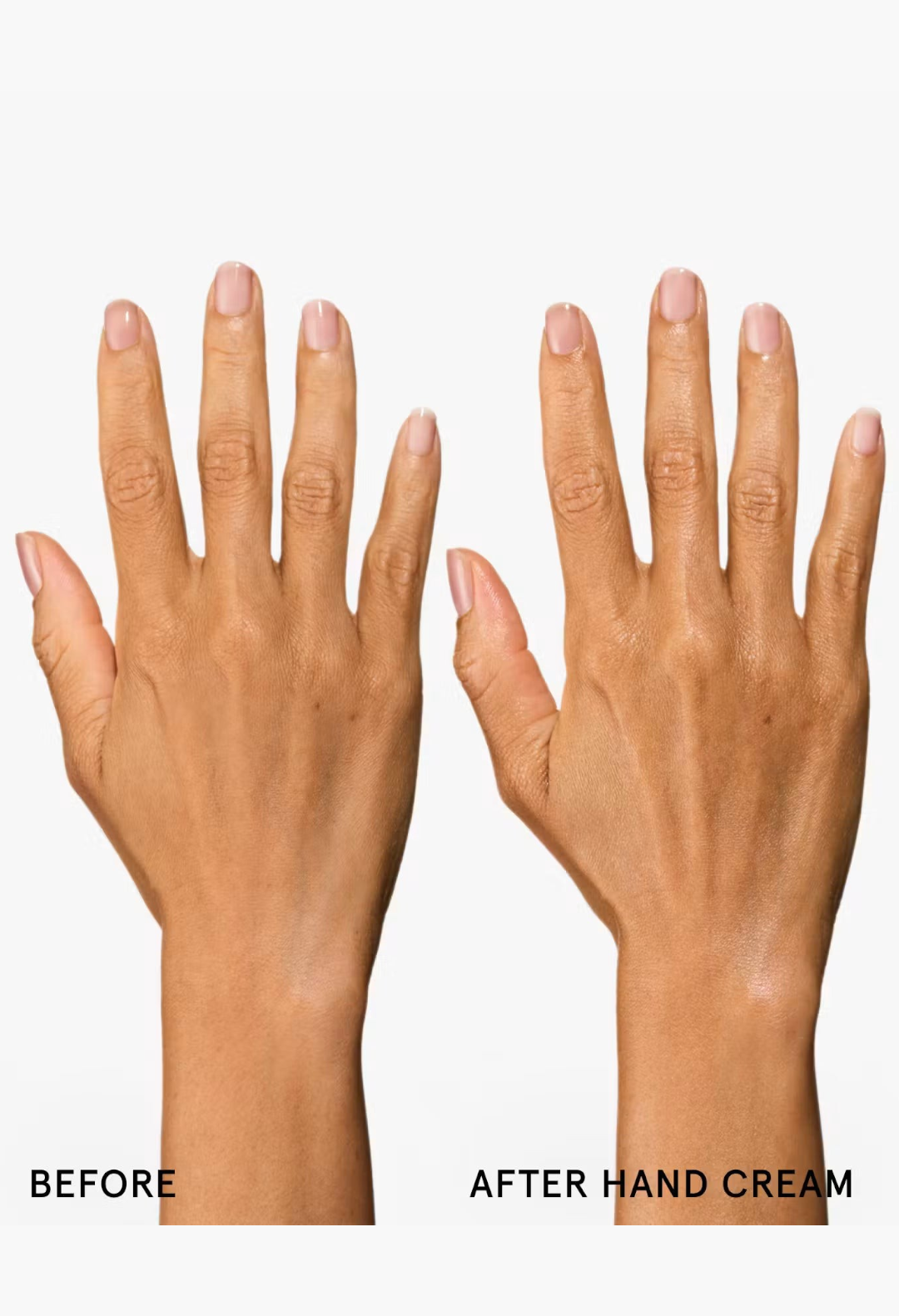 GLAM MODA fast-absorbing moisturizing hand cream applied to smooth, hydrated hands for a non-greasy finish.