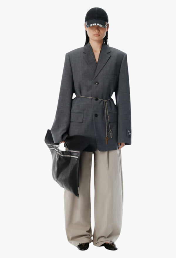Grey Wool - Blend Raw-Edged Blazer