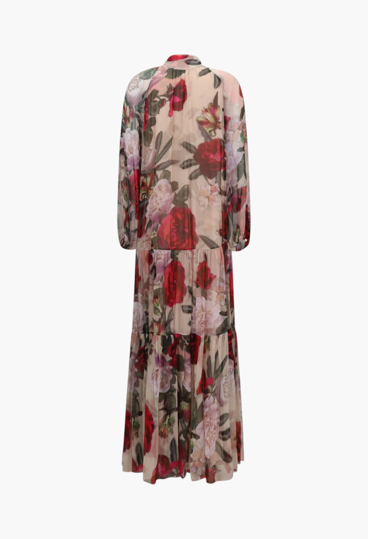 Long Silk Dress With Scarf Detail - GLAM MODA