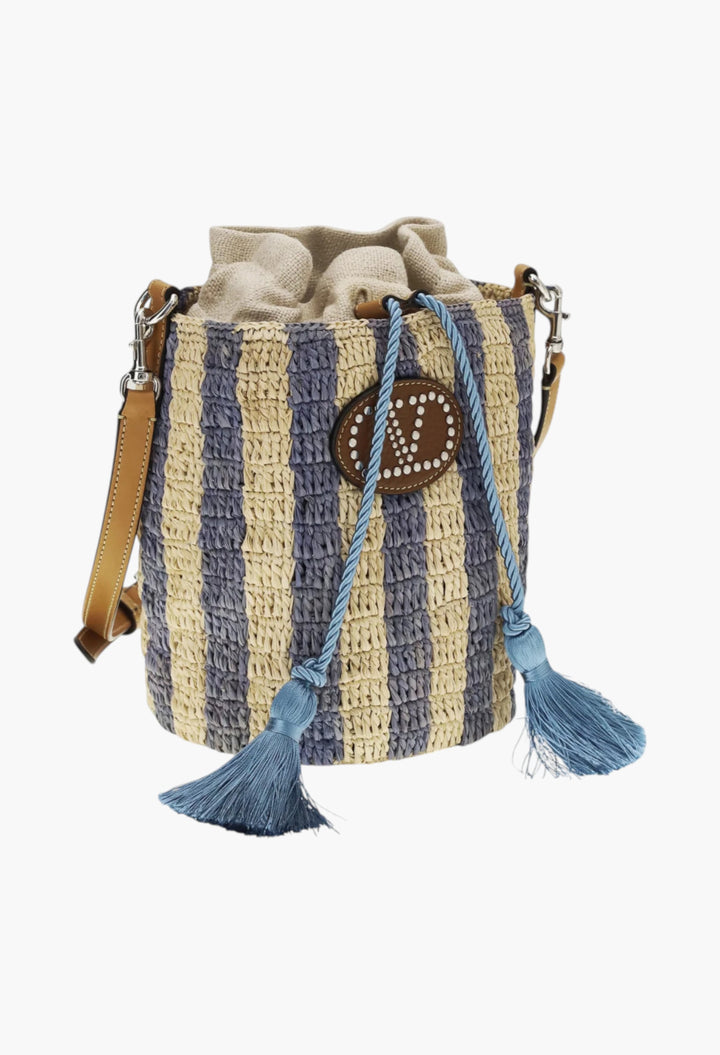 Striped Raffia Bucket Bag - GLAM MODA